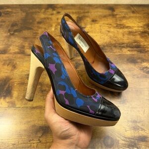 Lanvin‎ Womens Black and Purple Slingback Heels Size 37